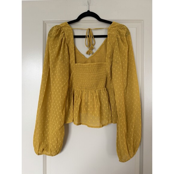 Anthropologie NWT Peplum Balloon Sleeve Blouse in Harvest Gold Medium - Picture 4 of 7